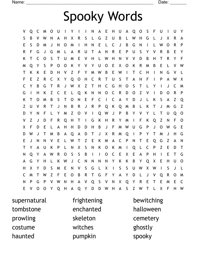Spooky Words Word Search