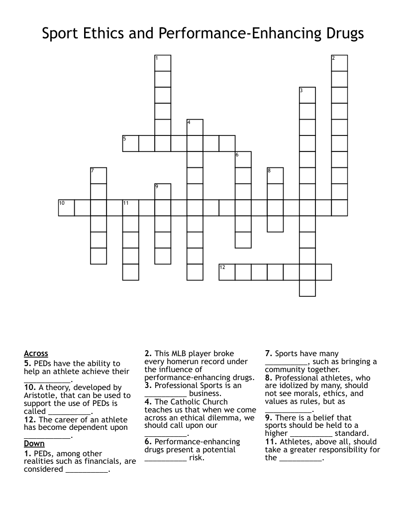 Sport Ethics and Performance-Enhancing Drugs Crossword
