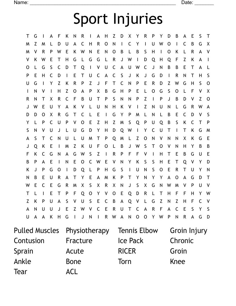 Sport Injuries Word Search