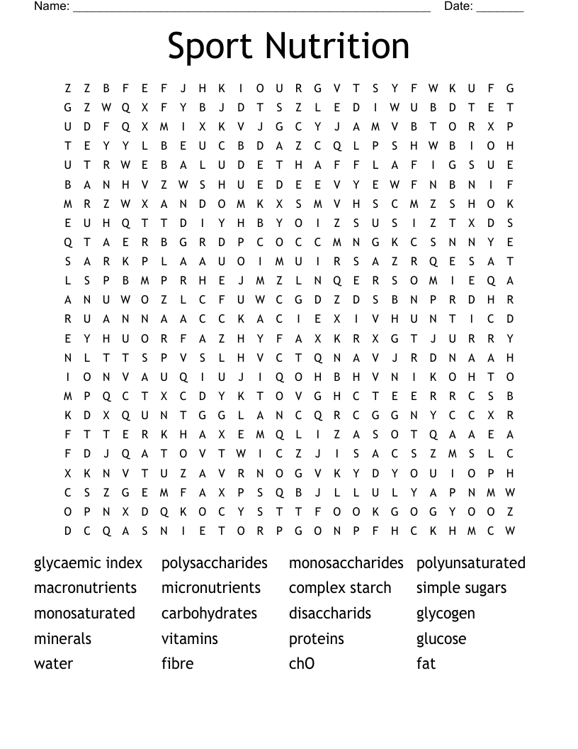 Sport Nutrition Word Search