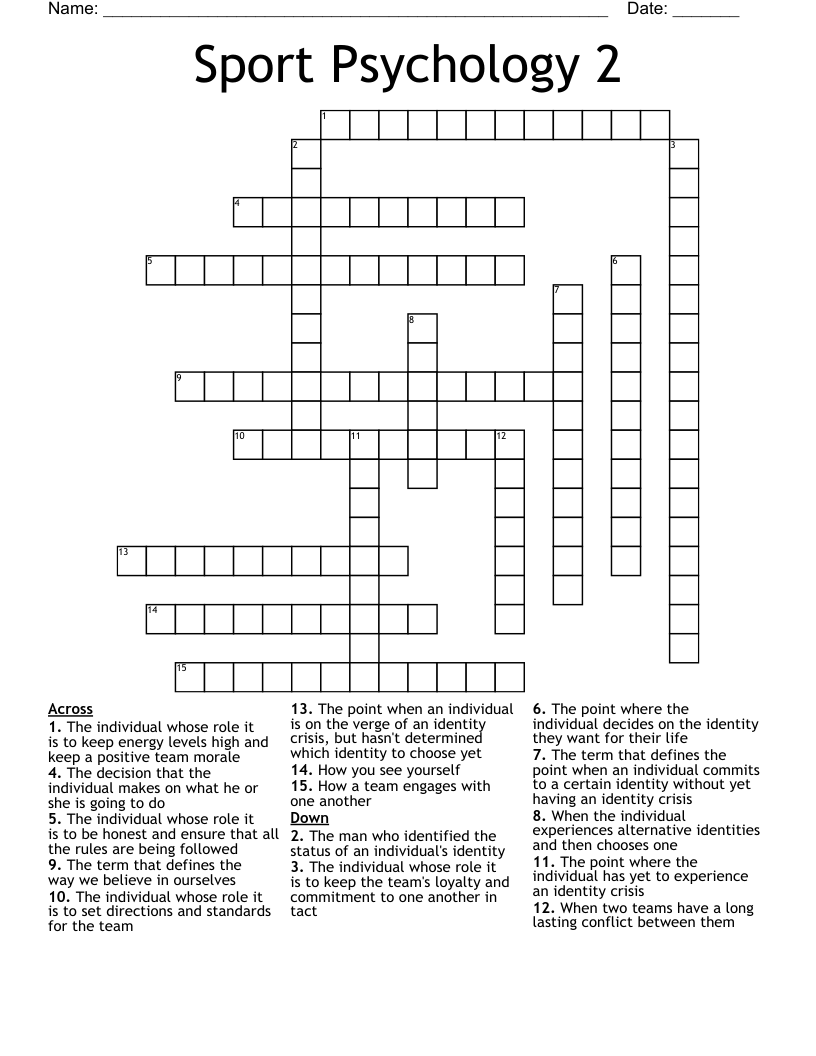 Sport Psychology 2 Crossword