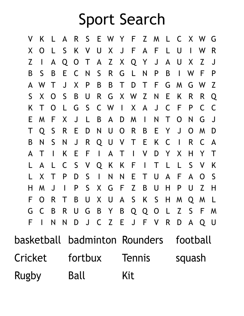 Sport Search Word Search