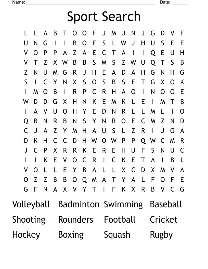 Sport Search Word Search
