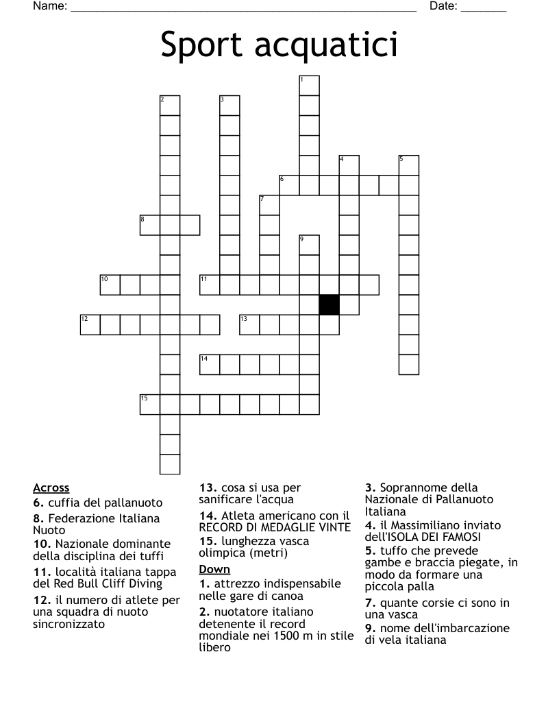 Sport acquatici Crossword