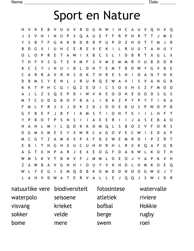 Sport en Nature Word Search