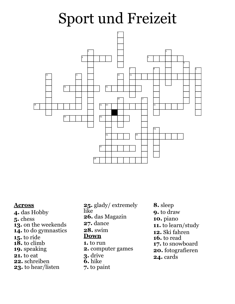 Sport und Freizeit Crossword