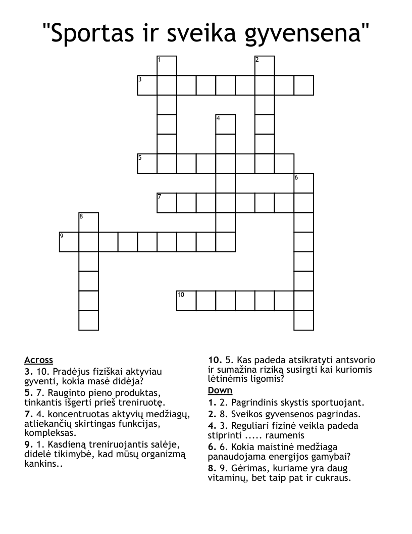 "Sportas ir sveika gyvensena" Crossword