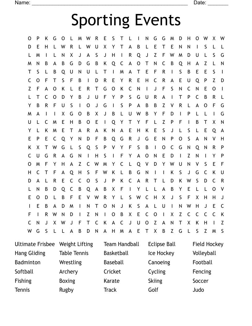 Sporting Events Word Search