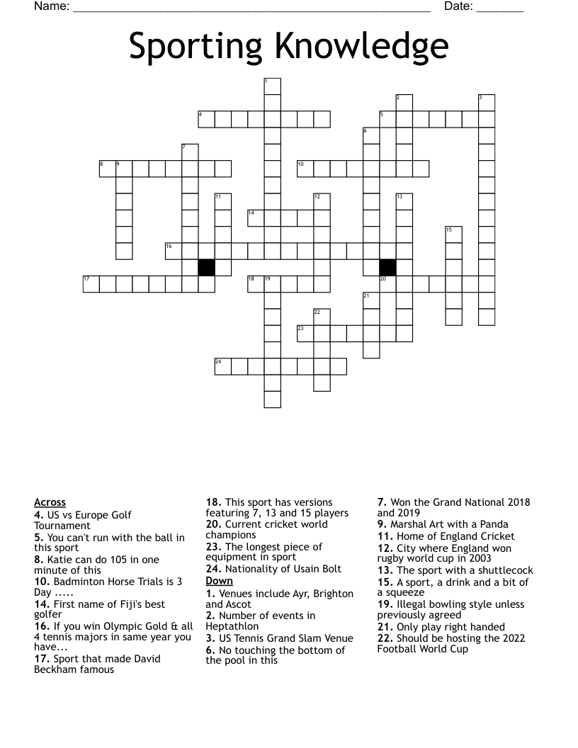 Sporting Knowledge Crossword