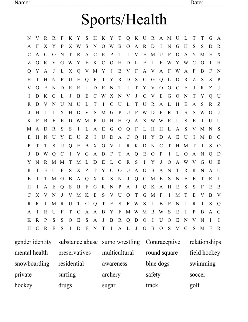 Sports/Health Word Search