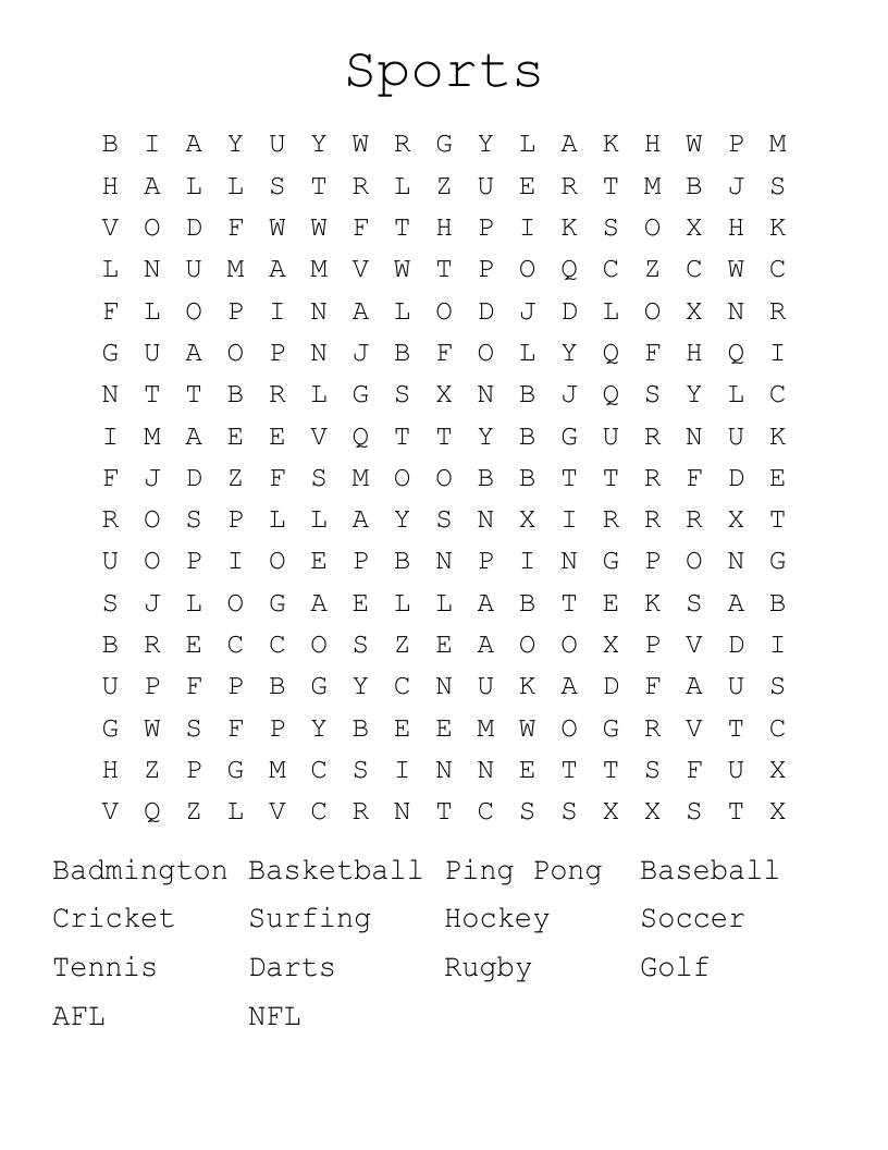 Sports Word Search