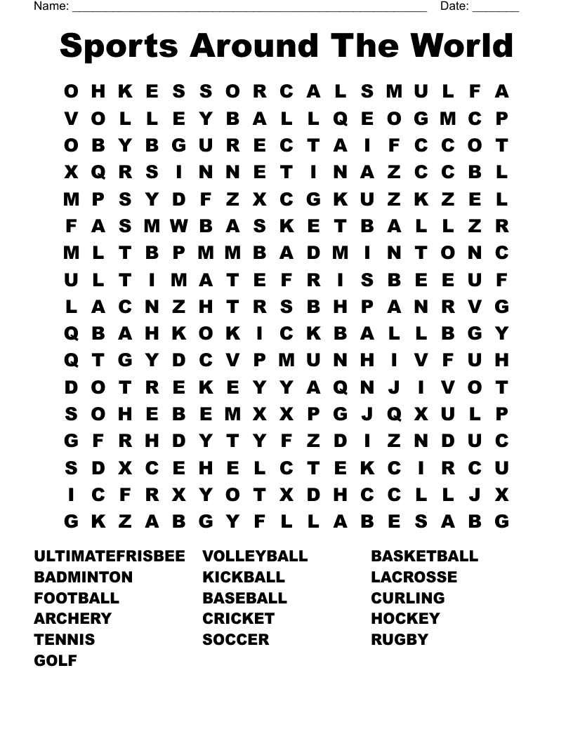 Sports Around The World Word Search