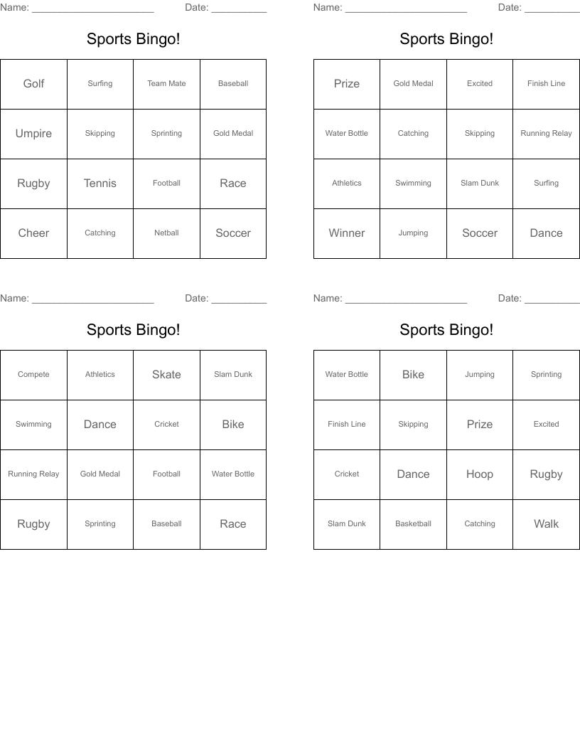 Sports Bingo!