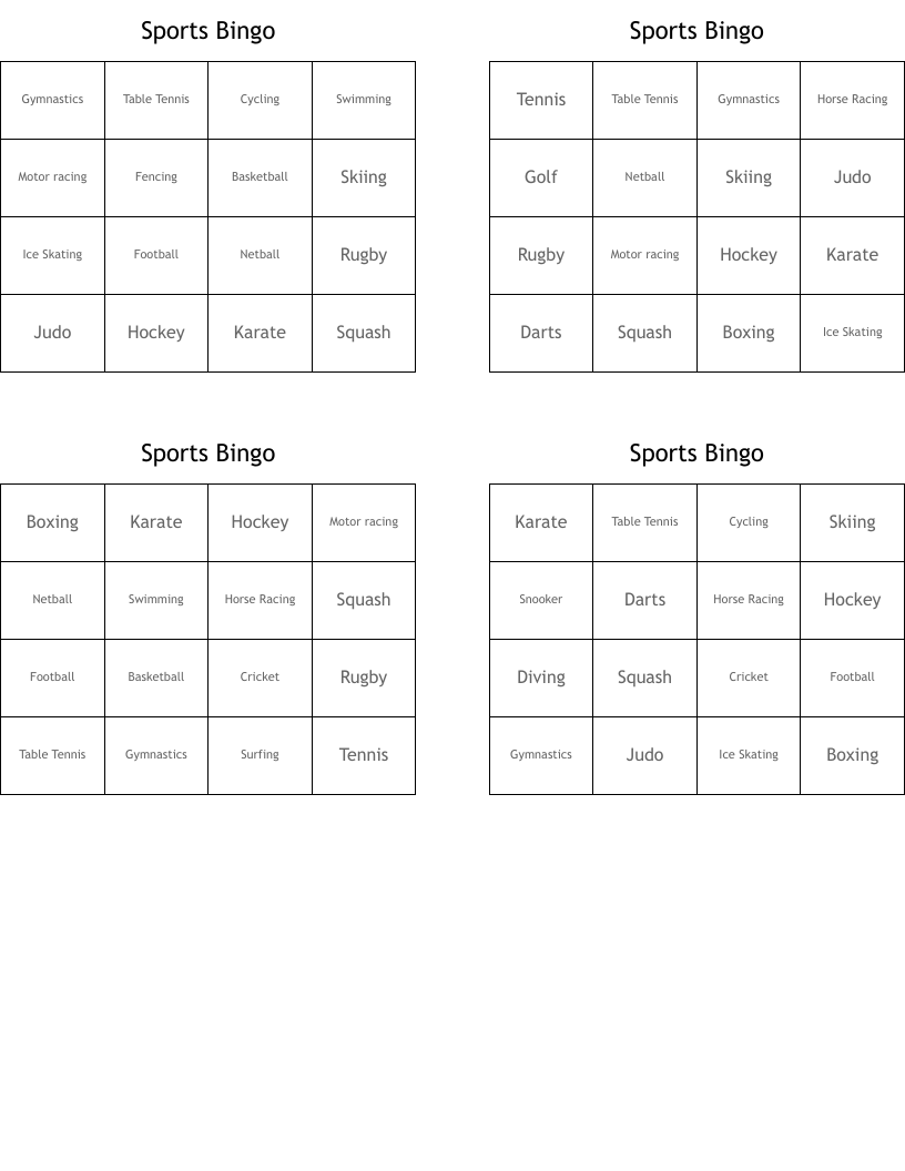Sports Bingo