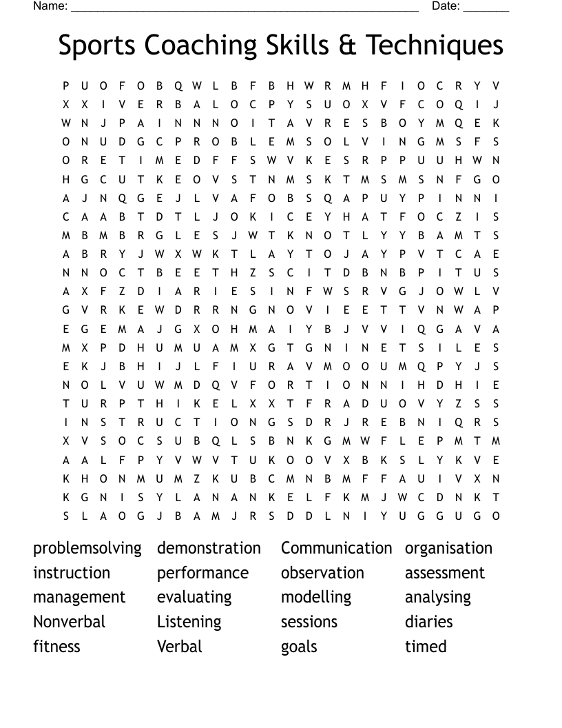 Sports Coaching Skills & Techniques Word Search