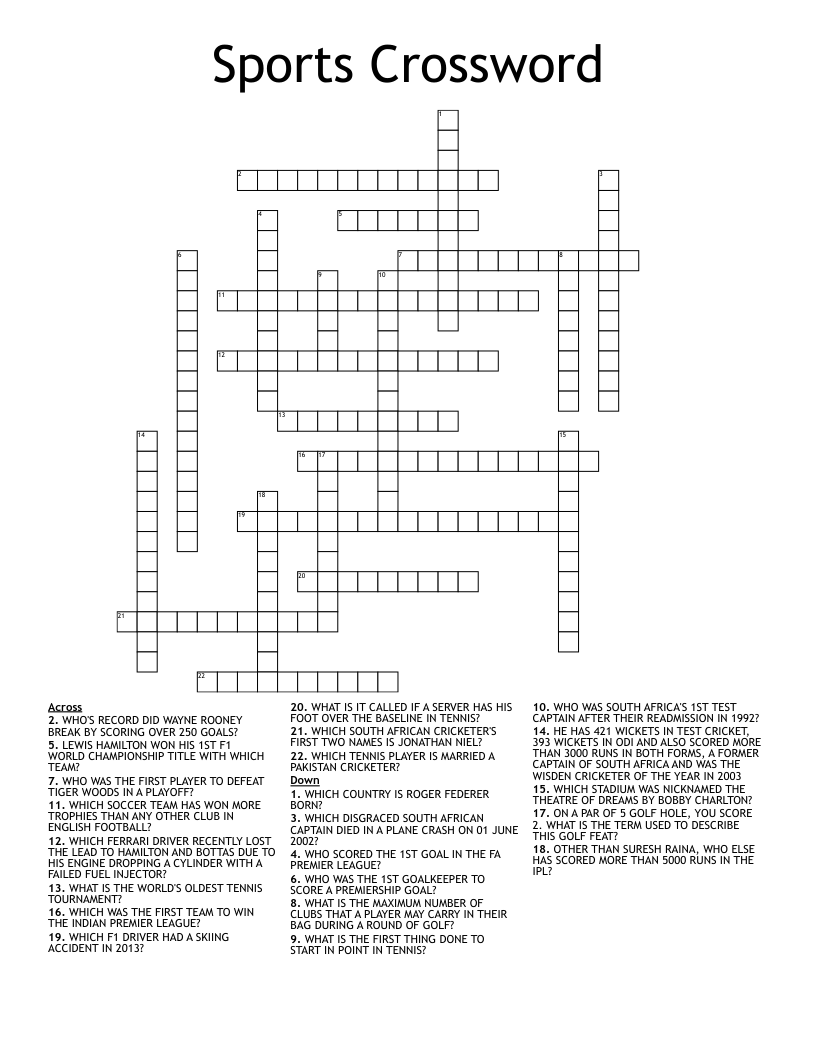 Sports Crossword