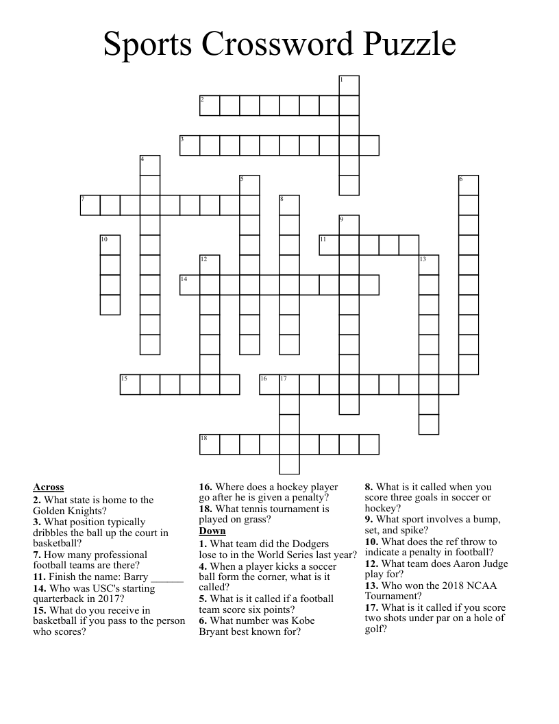 Sports Crossword Puzzle
