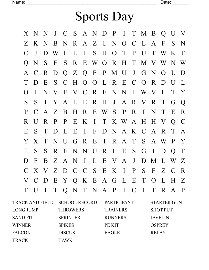 Sports Day Word Search