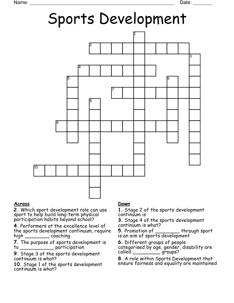 Sports Development Crossword