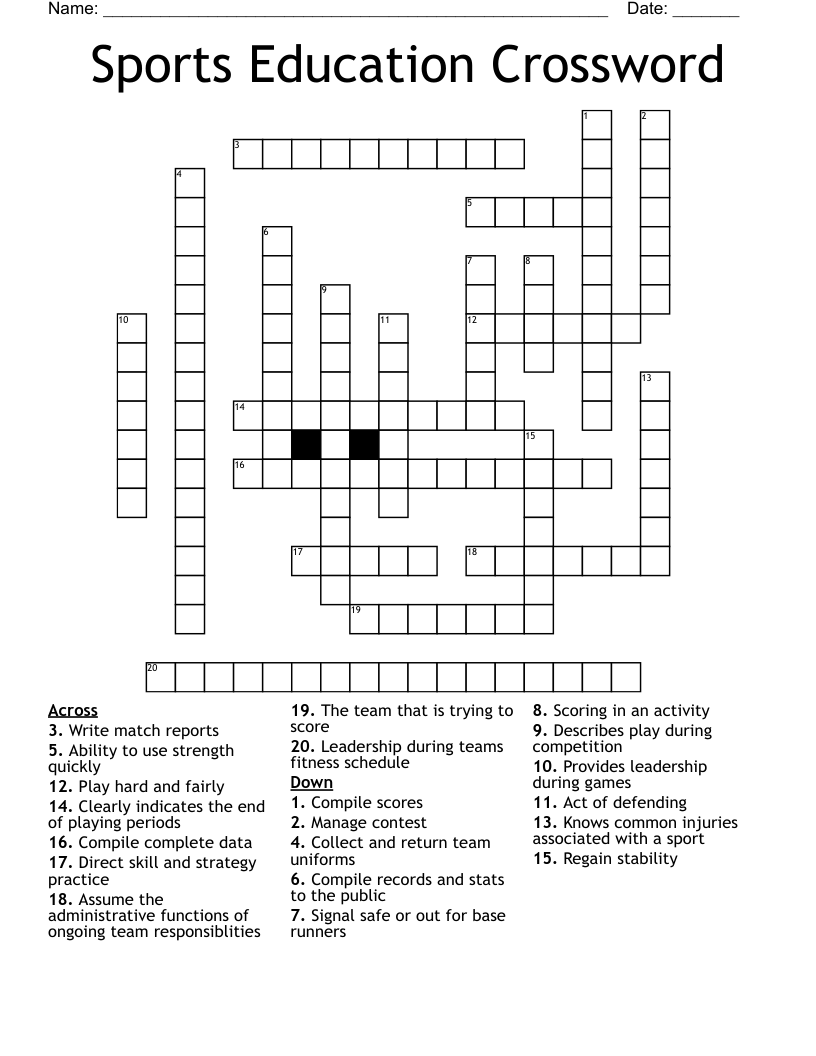 Sports Education Crossword