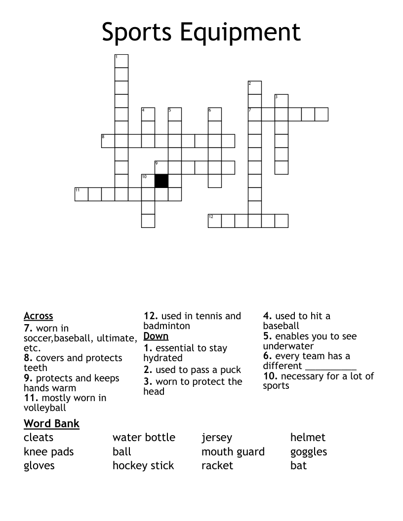 Sports Equipment Crossword