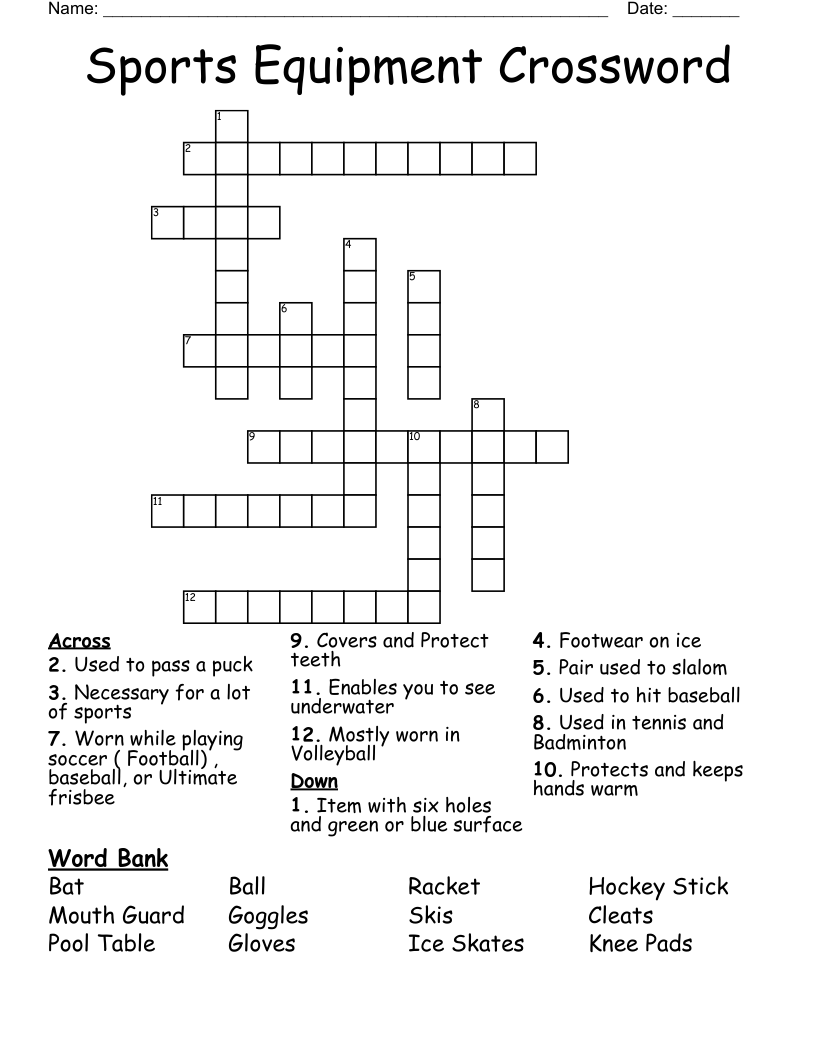 Sports Equipment Crossword