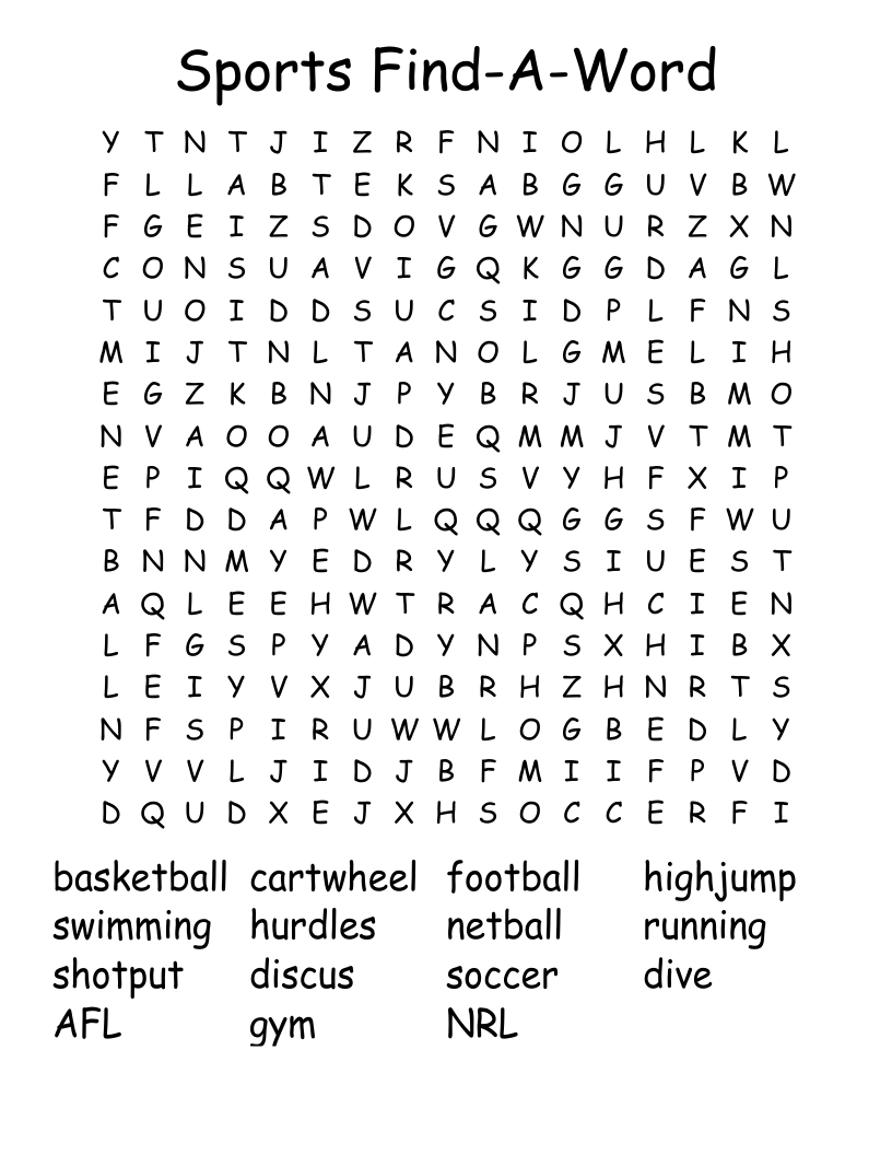 Sports Find-A-Word Word Search