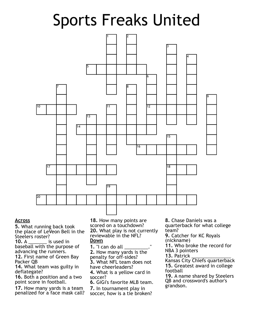 Sports Freaks United Crossword