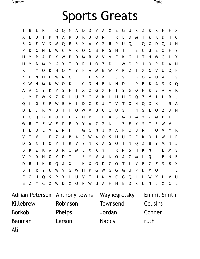 Sports Greats Word Search