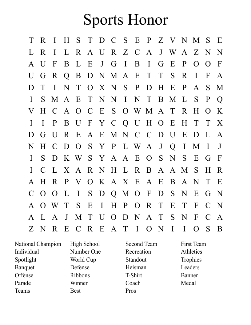 Sports Honor Word Search