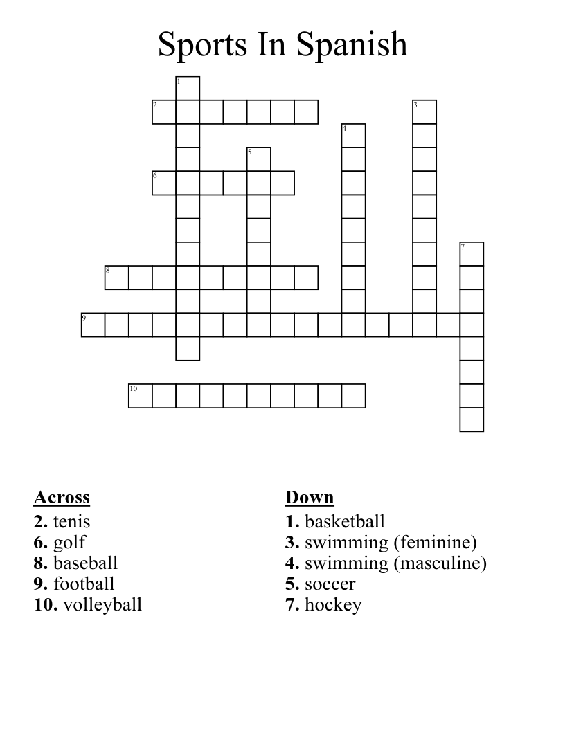 Sports In Spanish Crossword