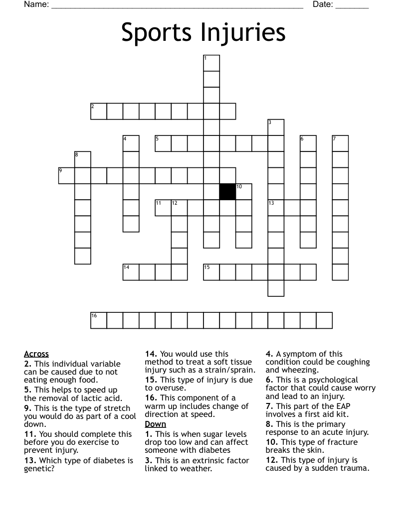 Sports Injuries Crossword