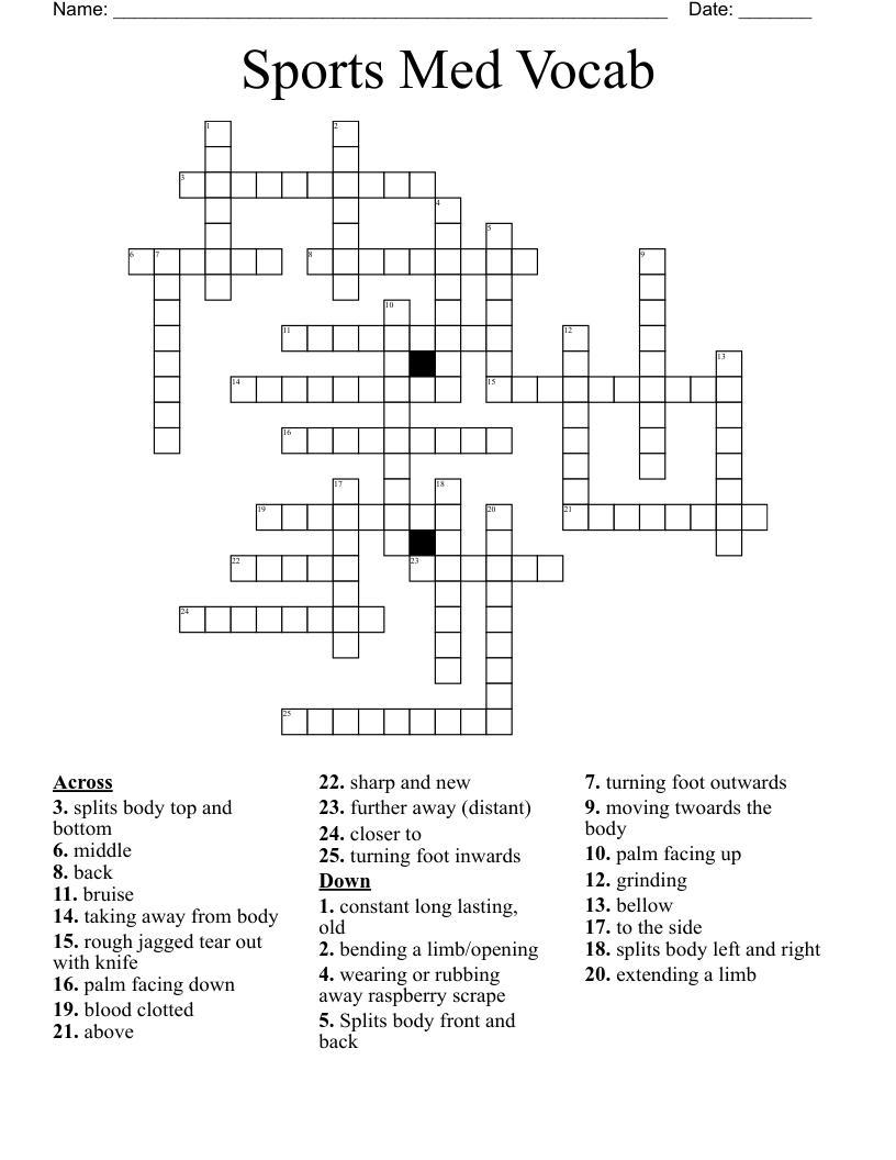 Sports Med Vocab Crossword