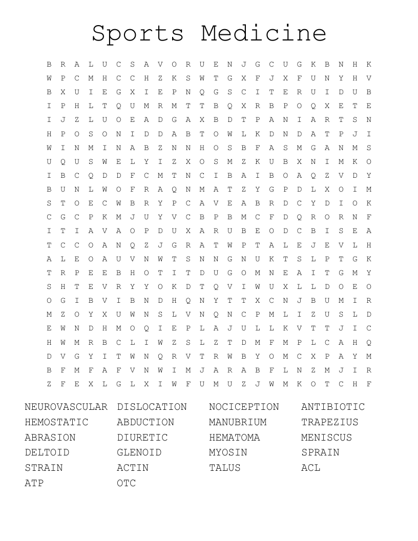 Sports Medicine Word Search