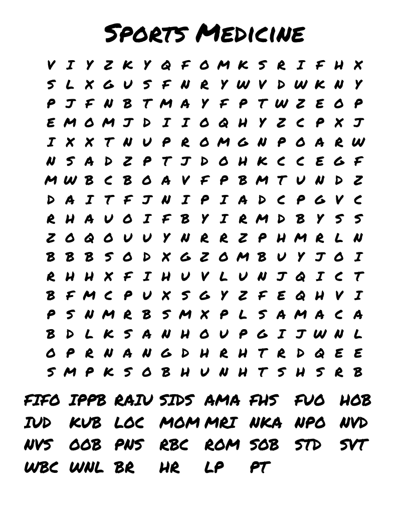 Sports Medicine Word Search