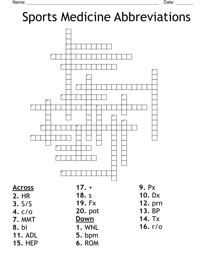 Sports Medicine Abbreviations Crossword