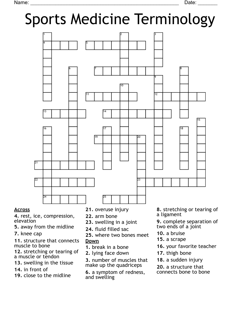 Sports Medicine Terminology Crossword