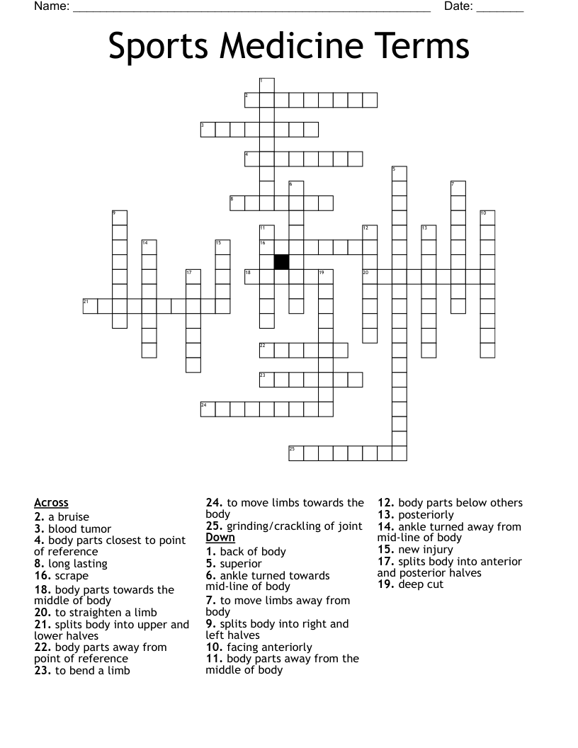 Sports Medicine Terms Crossword