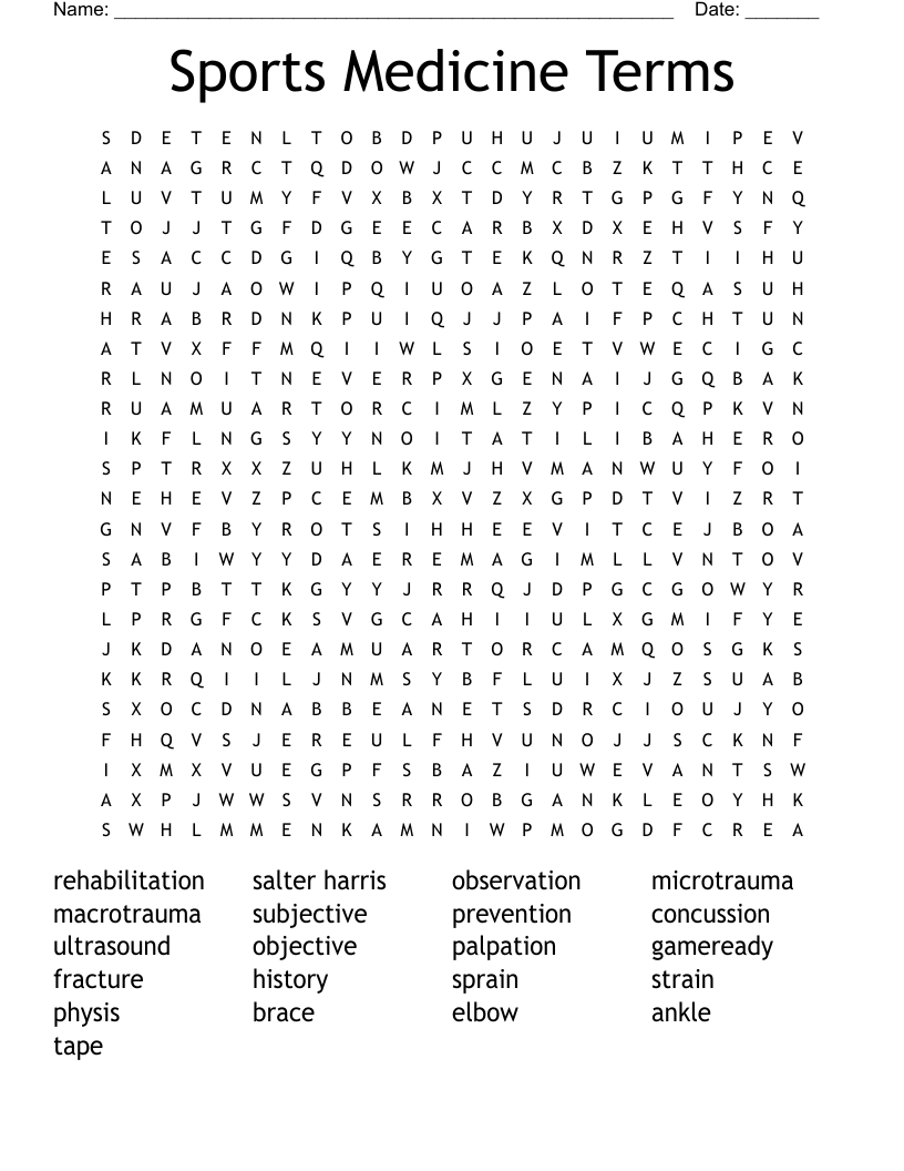 Sports Medicine Terms Word Search