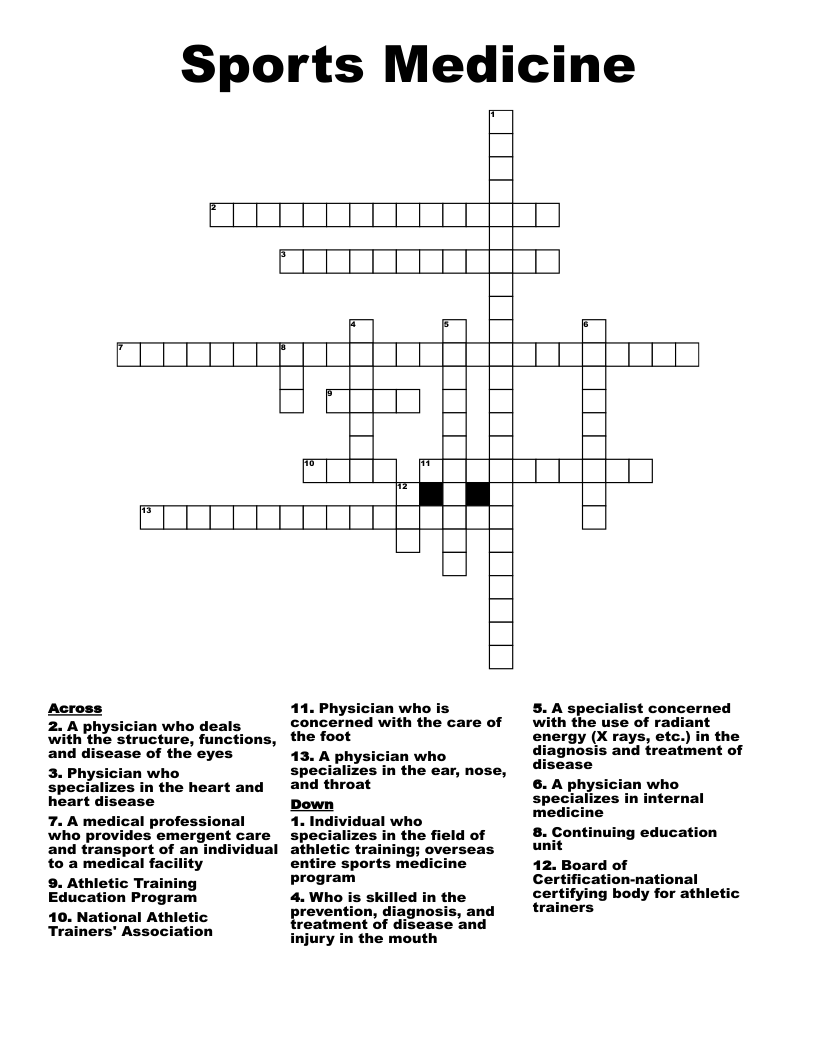 Sports Medicine  Crossword
