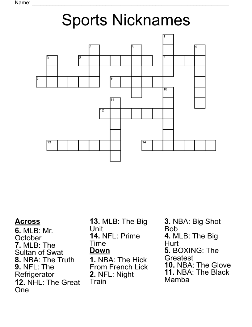 Sports Nicknames Crossword