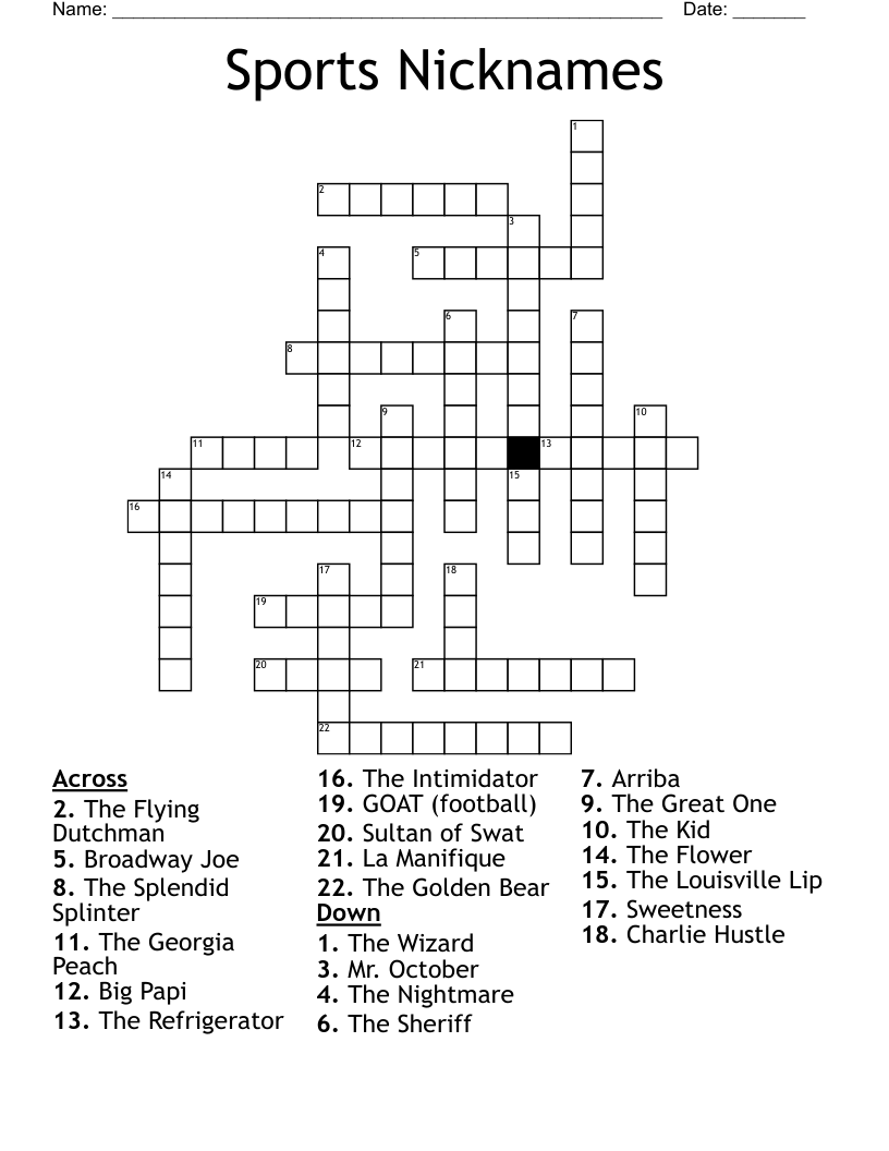 Sports Nicknames Crossword