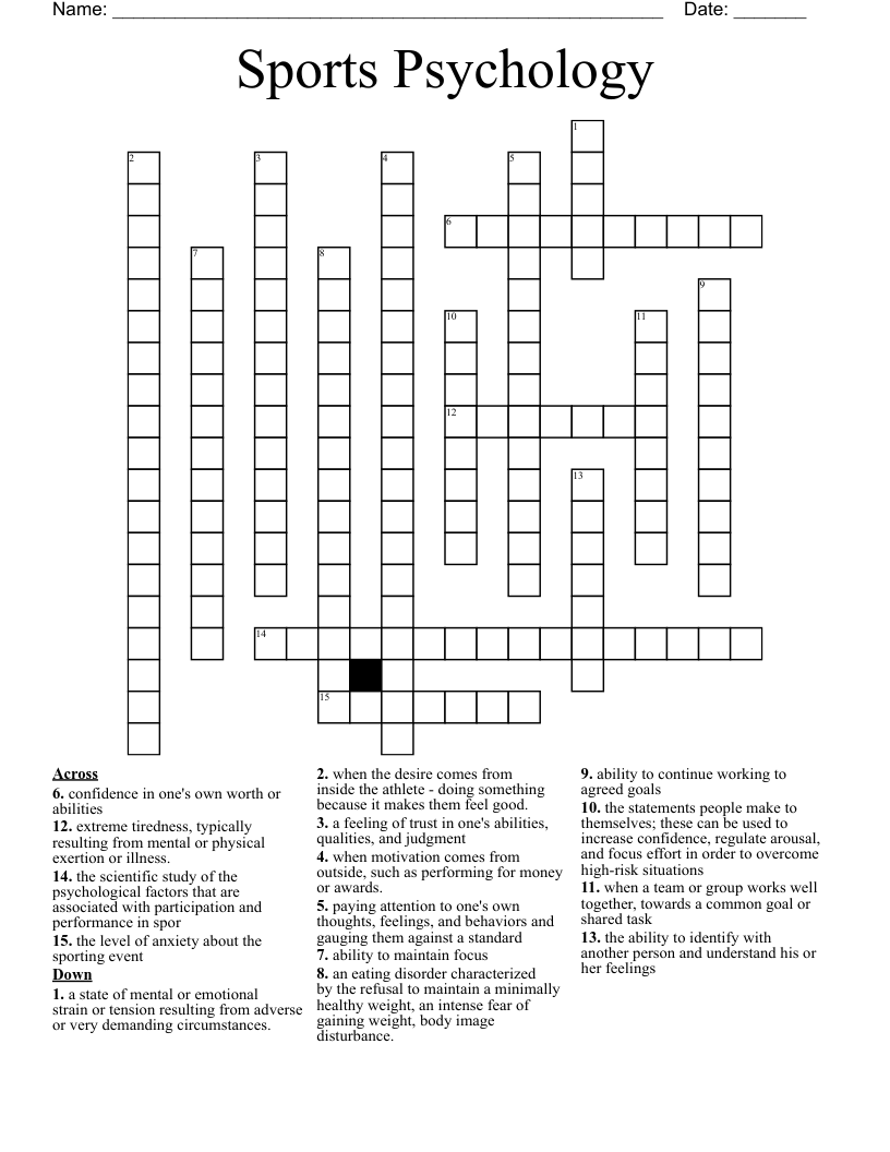 Sports Psychology  Crossword