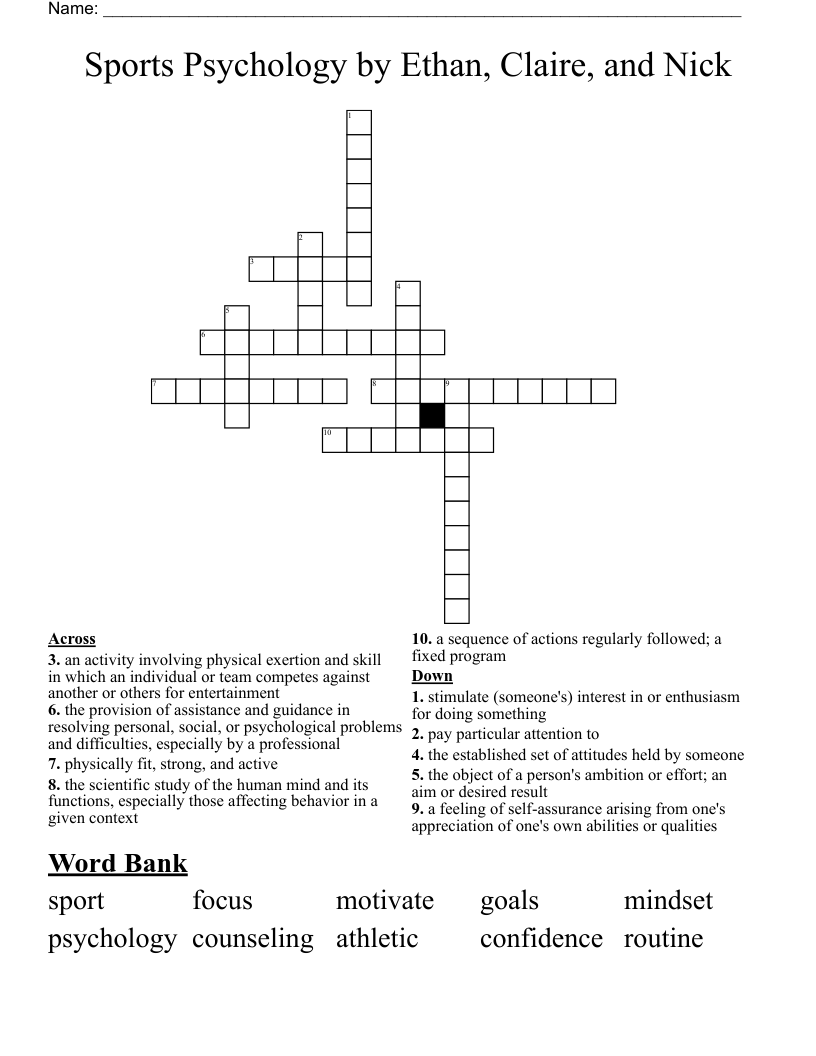 Sports Psychology by Ethan, Claire, and Nick Crossword