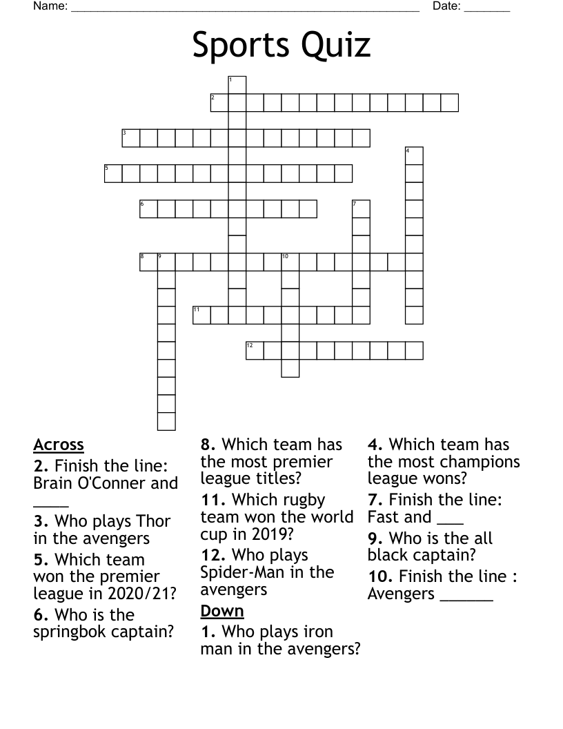 Sports Quiz Crossword