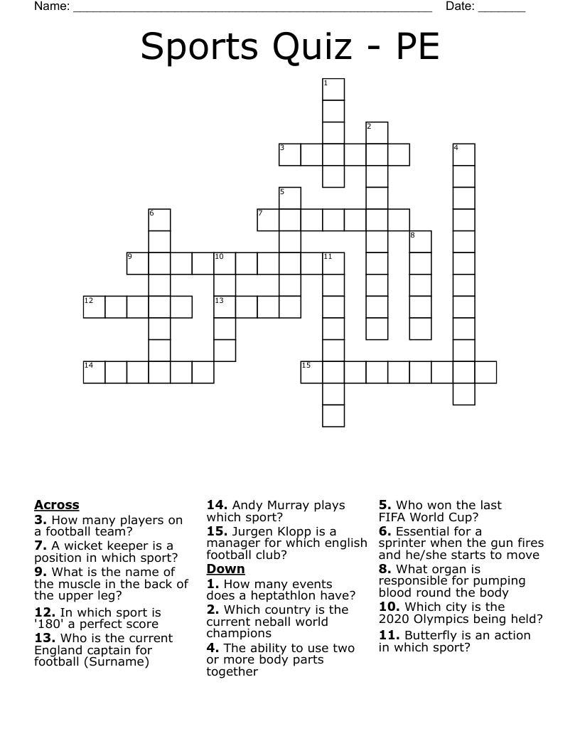 Sports Quiz - PE Crossword