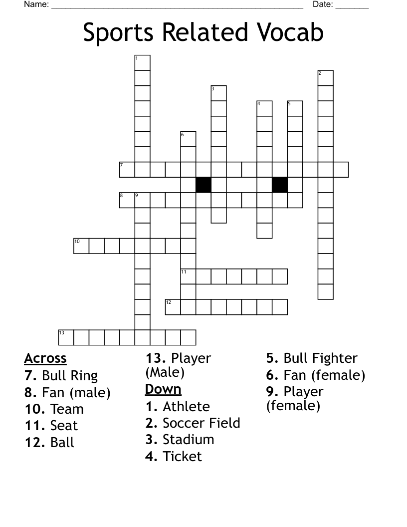 Sports Related Vocab Crossword