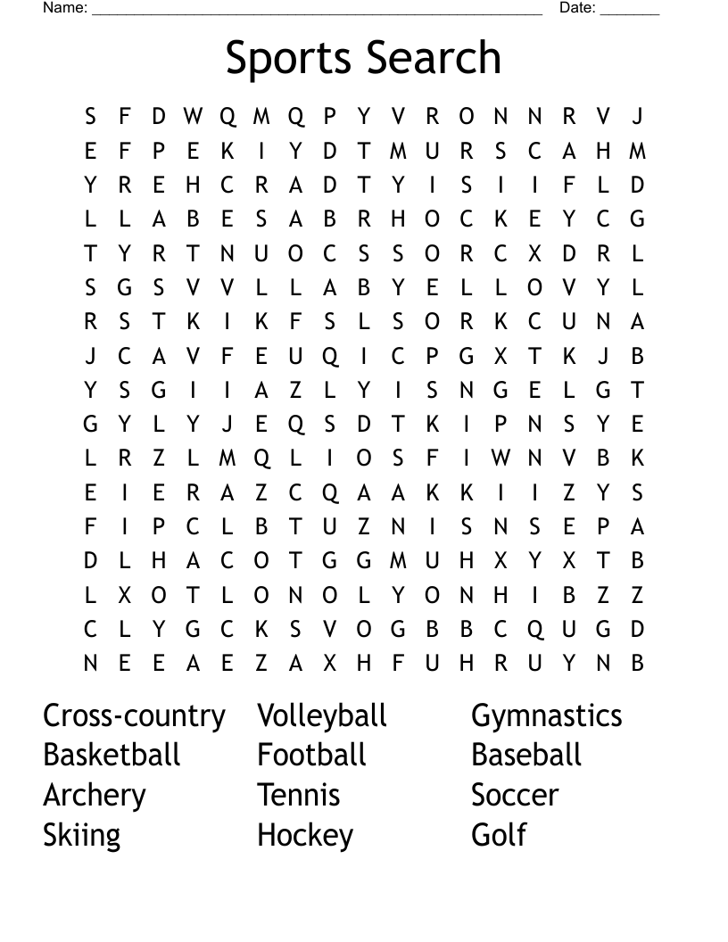 Sports Search Word Search