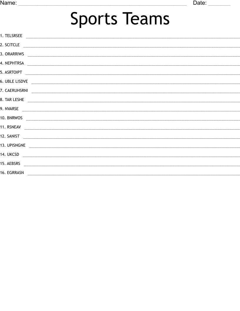 Sports Teams Word Scramble