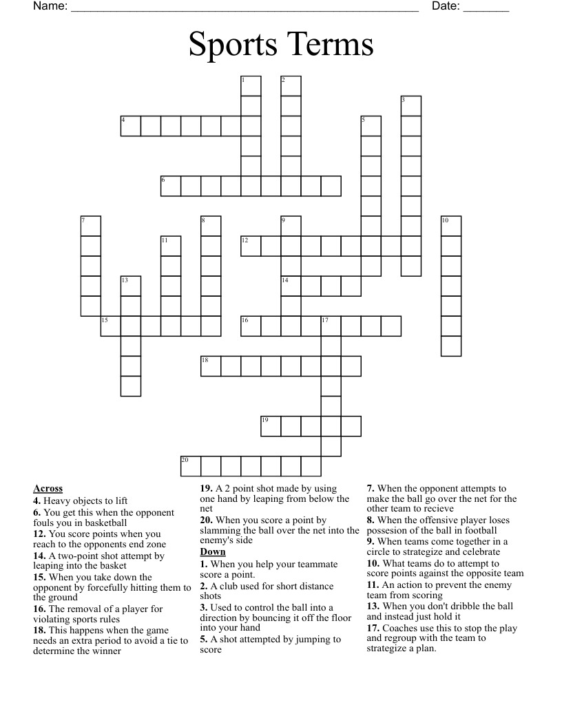 Sports Terms Crossword